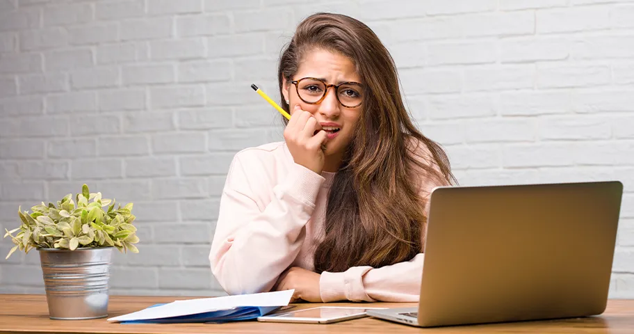 Worried, young female investor