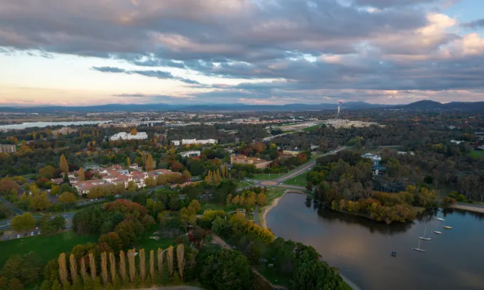 View of Canberra city and lake.