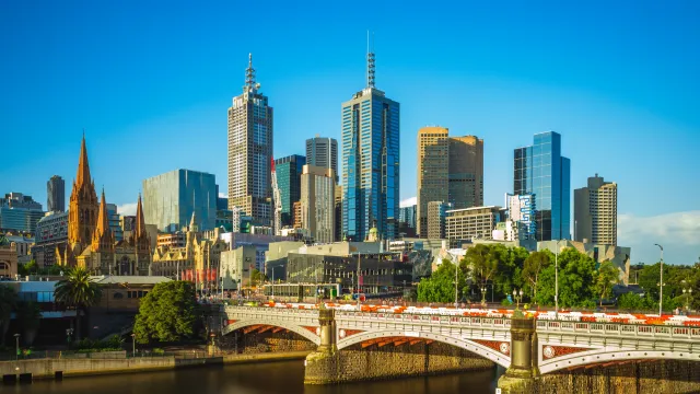 View of Melbourne city and properties from the river.
