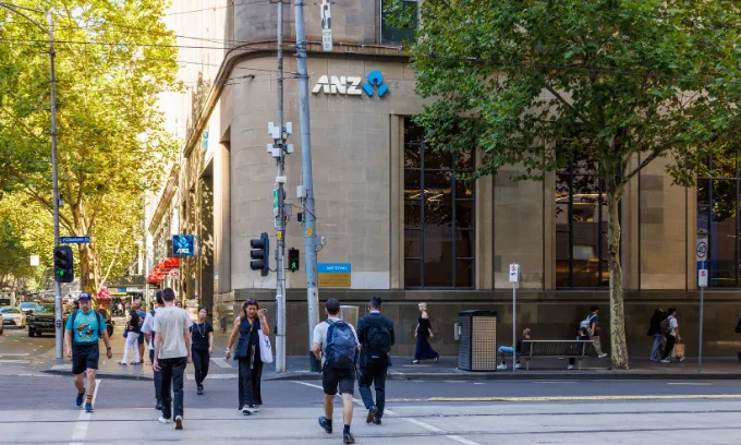 The outside of an ANZ building in Melbourne.