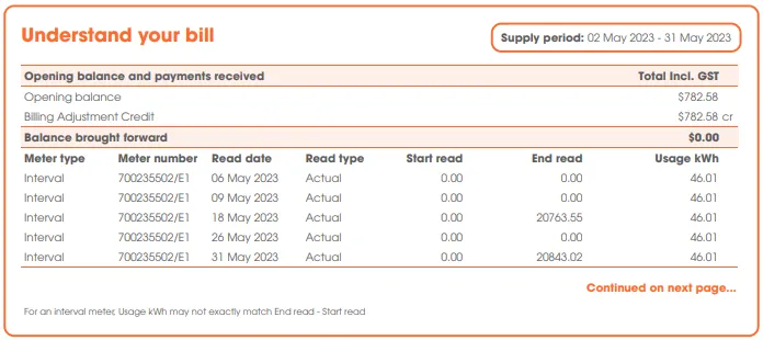 Alinta Energy electricity bill example