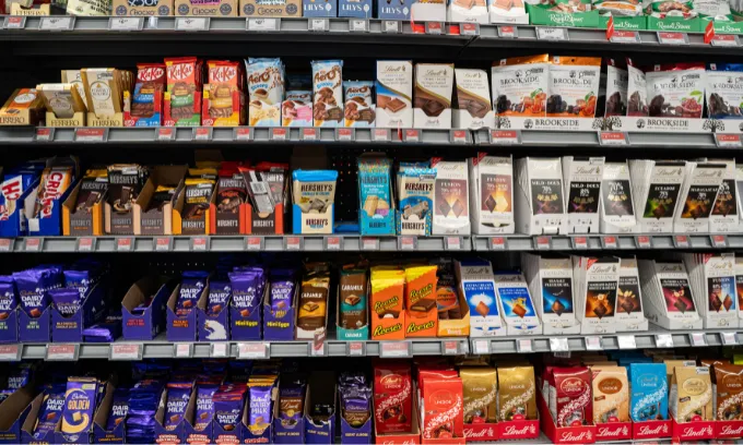 A wall of chocolate bars. 