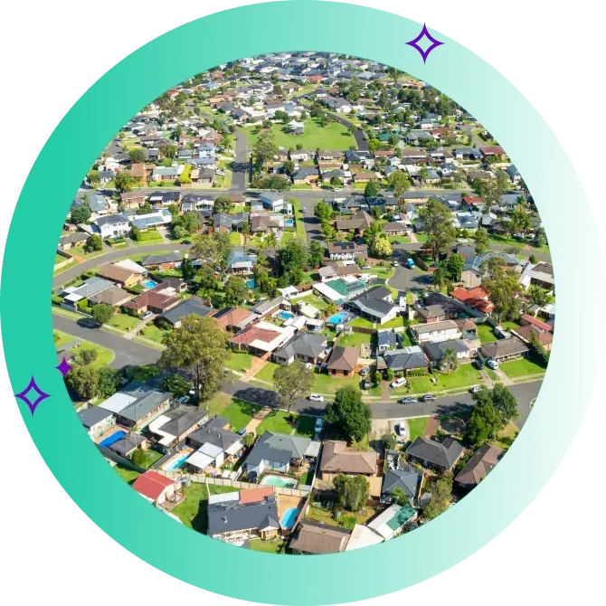 Aerial shot of homes in NSW