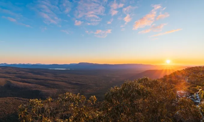 Sunrise over a mountain range in Victoria