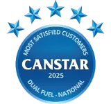 Canstar's 2025 Most Satisfied Customer Award logo for Duel Fuel