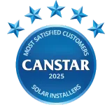 Canstar's 2025 Most Satisfied Customer Award logo for Solar Installers 