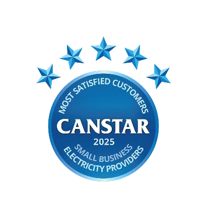 Banner 2025 Canstar Most Satisfied Customers Award logo for Small Business Electricity providers