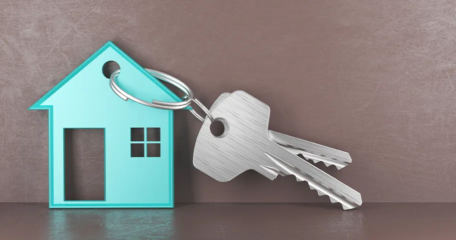 Keys on a house-shaped fob.
