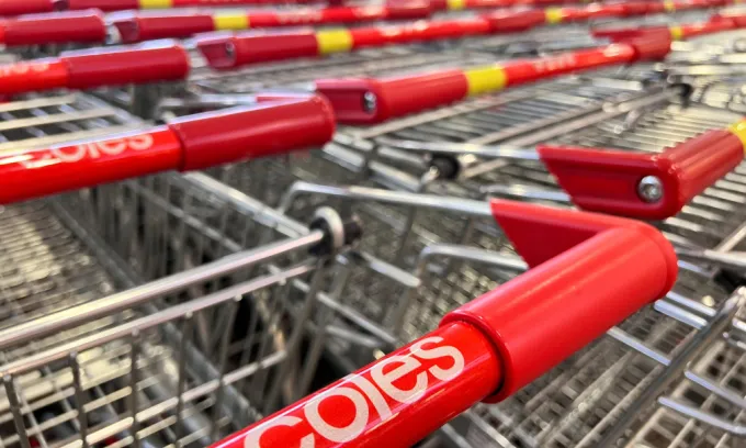 Close up of Coles supermarket trollies. 