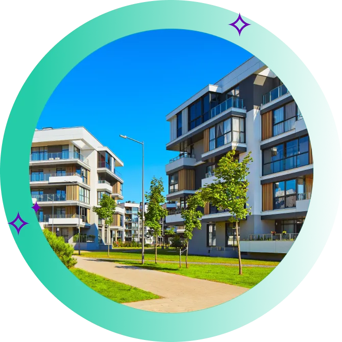 A pair of residential apartment buildings.