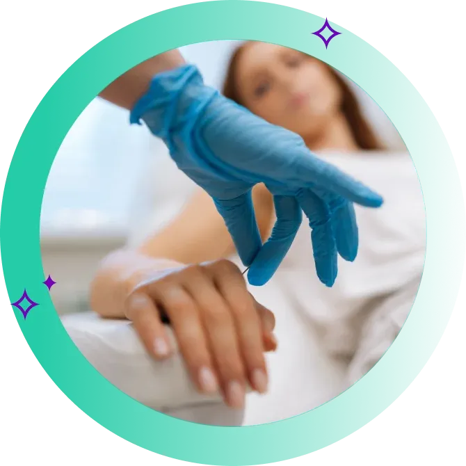 Patient receives acupuncture needle in hand