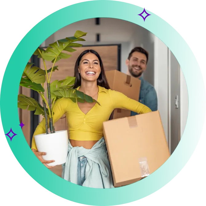 Two first home buyers move into their new home.