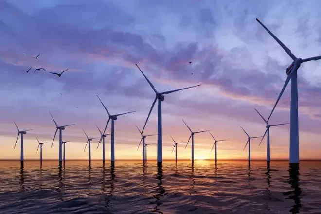 Wind Turbines with sunset background