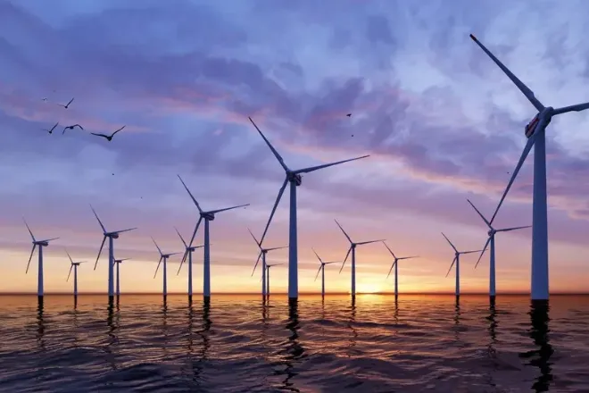 Wind Turbines with sunset background