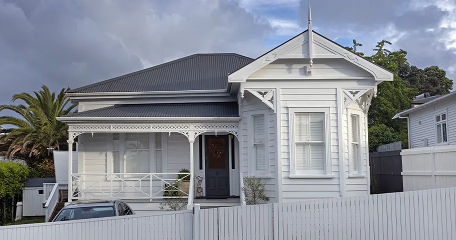 Facade of typical Kiwi villa in suburban street