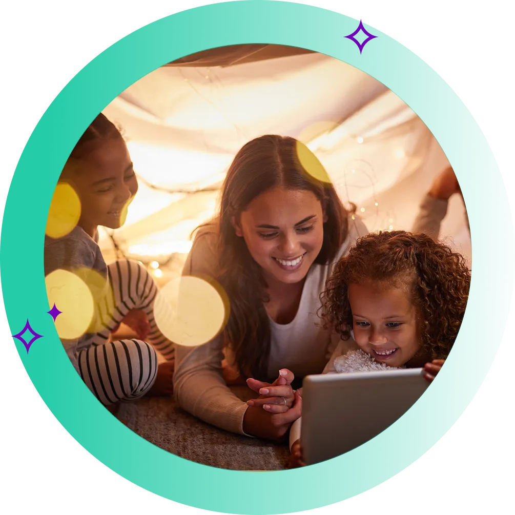 Mother and children laughing together