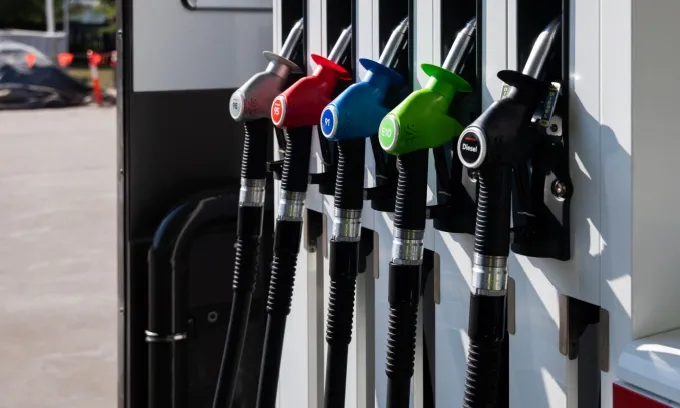 A row of fuel pumps