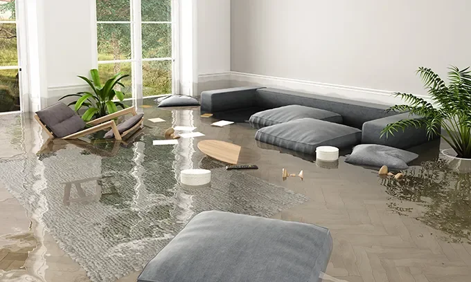 Flooded living room scene