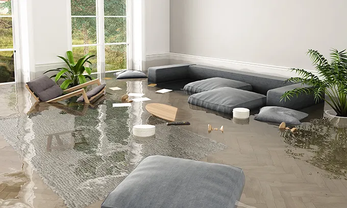 Flooded living room scene