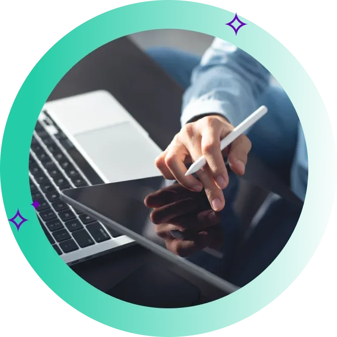 Person uses tablet to compare health insurance