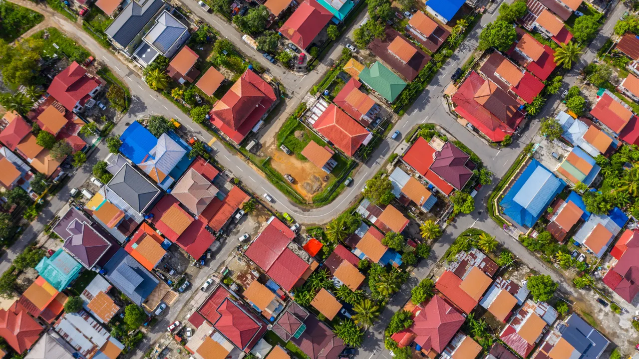 Aerial view of insured homes