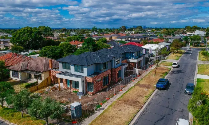 Construction of a Brick Veneer town houses in Melbourne Victoria Australian Suburbia