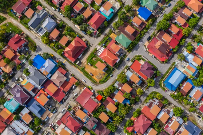 Aerial view of a suburb
