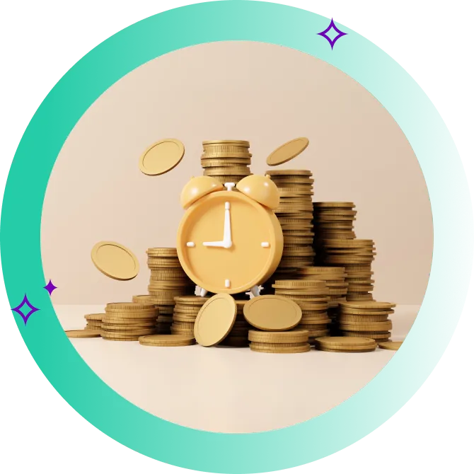 Illustration of stack of coins and alarm clock indicating retirement savings.