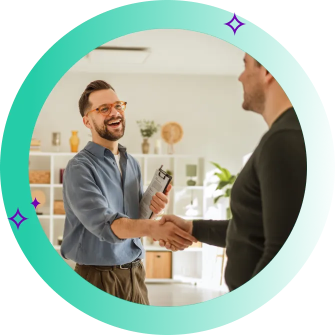 Mortgage broker greeting and shaking hands happily to an Australian home buyer