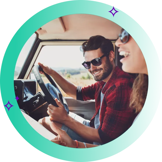 One driver and one passenger looking at the dashboard of their car