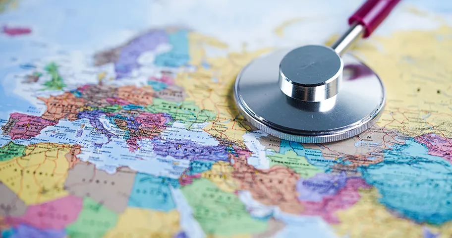 Stethoscope on world map