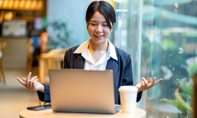 Woman using the internet and mobile data. 