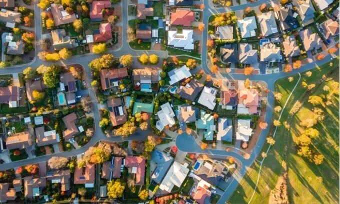 An aerial view of an Australian suburb
