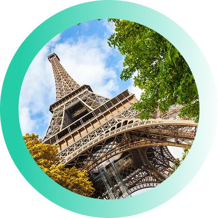 View looking up at Eiffel Tower from base