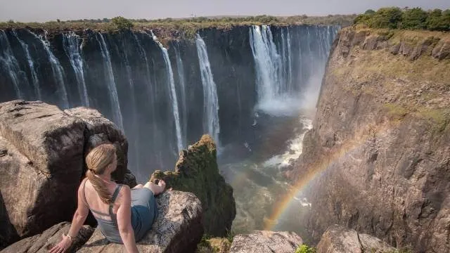 A close up of Victoria Falls in Zimbabwe.