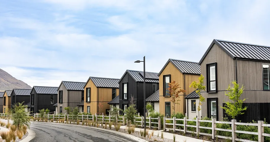 Row of new newly built homes.