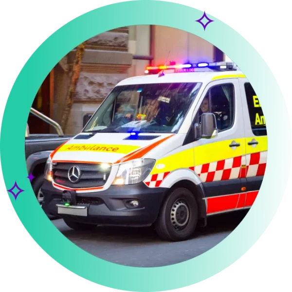An Australian ambulance driving to an emergency