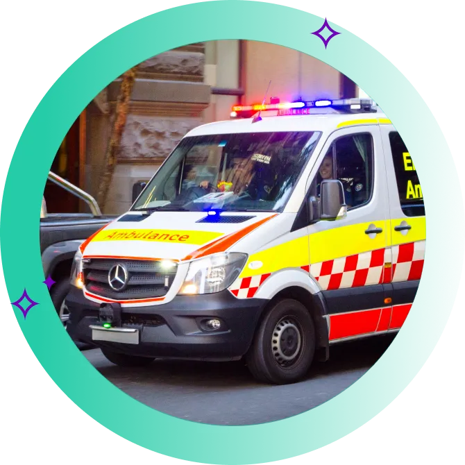 An Australian ambulance driving to an emergency
