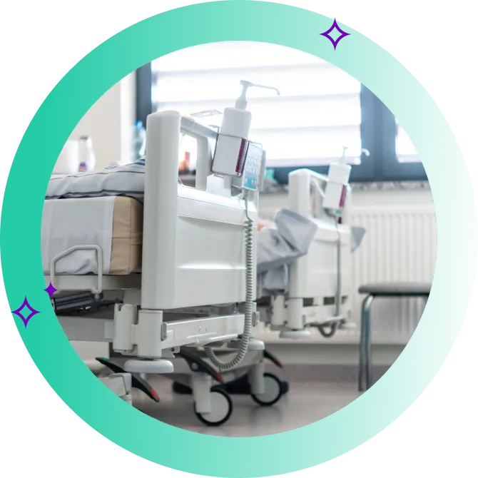 The ends of two hospital beds