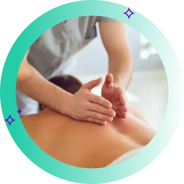 A massage therapist treats a patient.