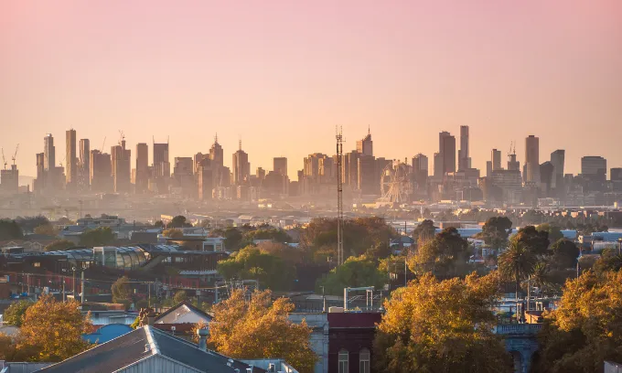 Skyscrapers in Melbourne’s CBD in morning mist